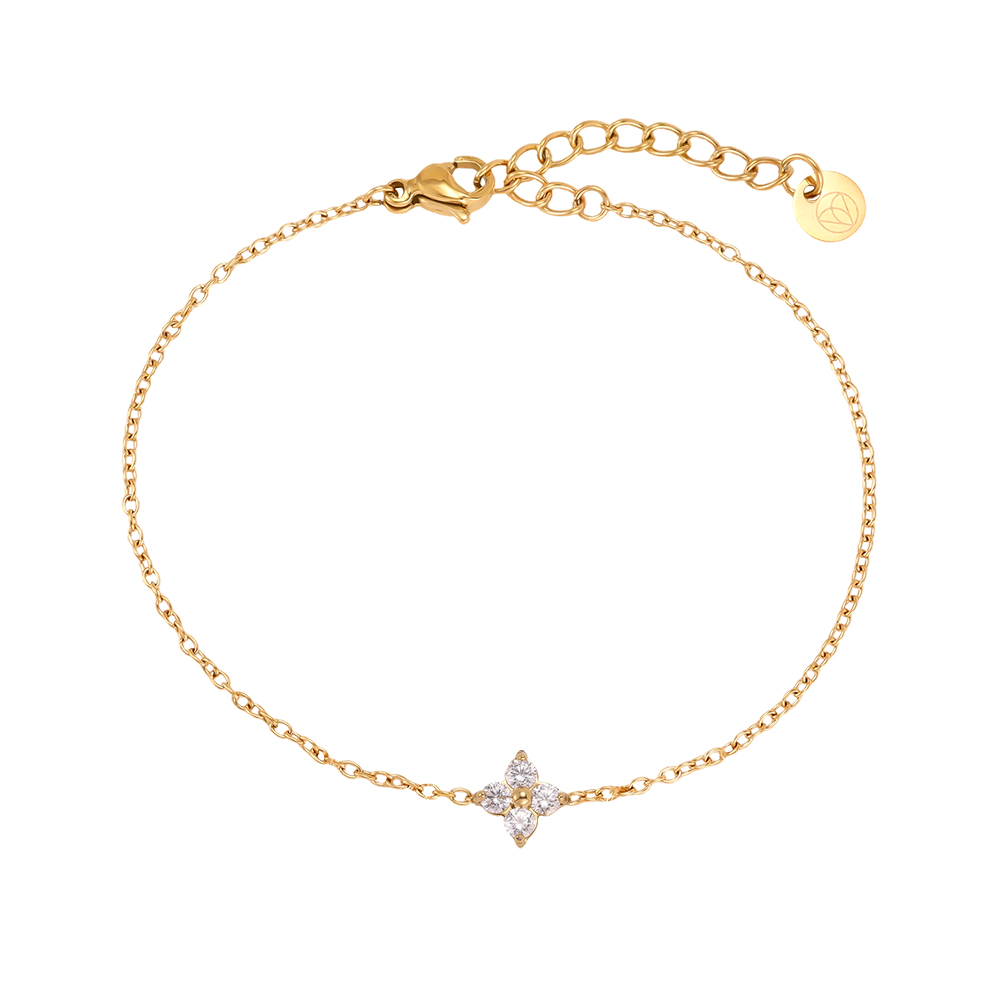 17cm stainless steel bracelet with elegant cubic zirconia shamrock 