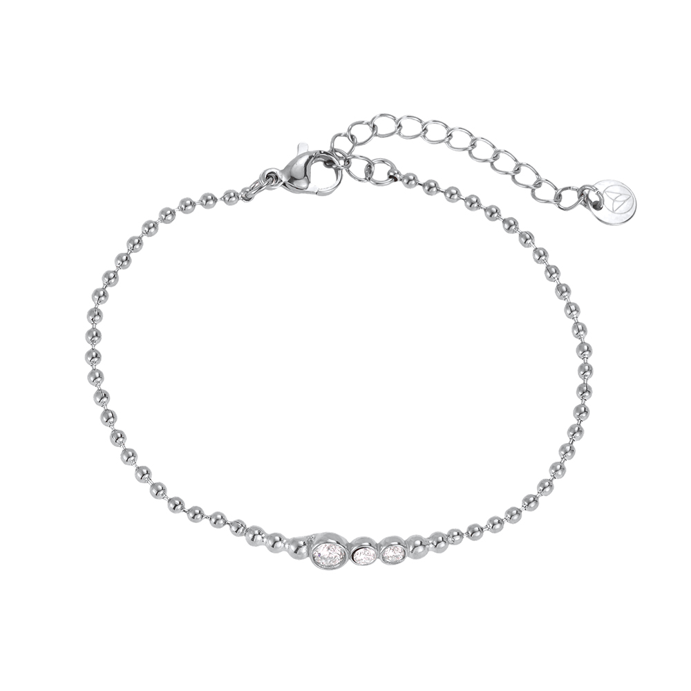 Stainless steel bracelet, 17 cm, dot chain with cubic zirconia  