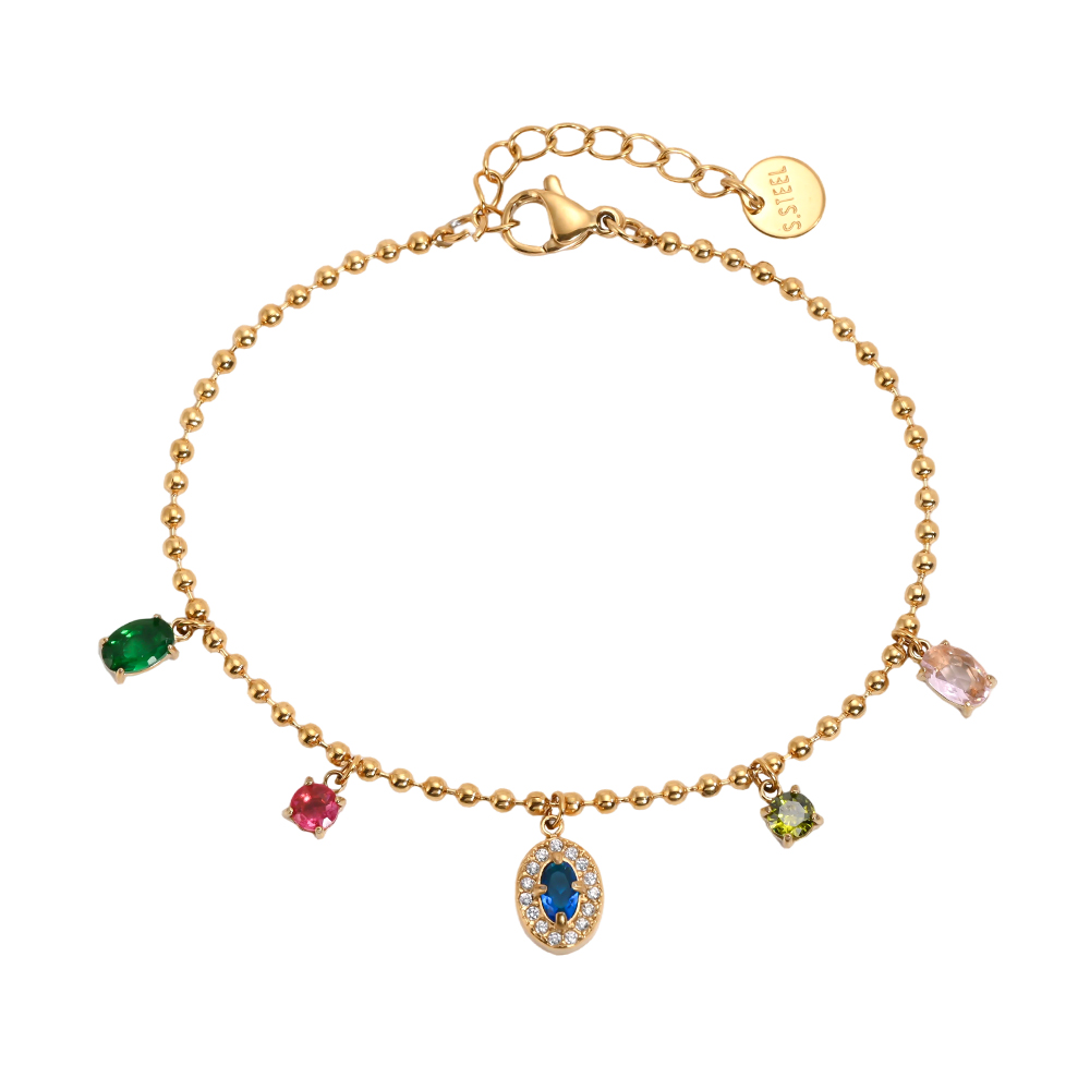 Stainless steel bracelet, 17 cm, featuring sparkling mixed zirconia stones  