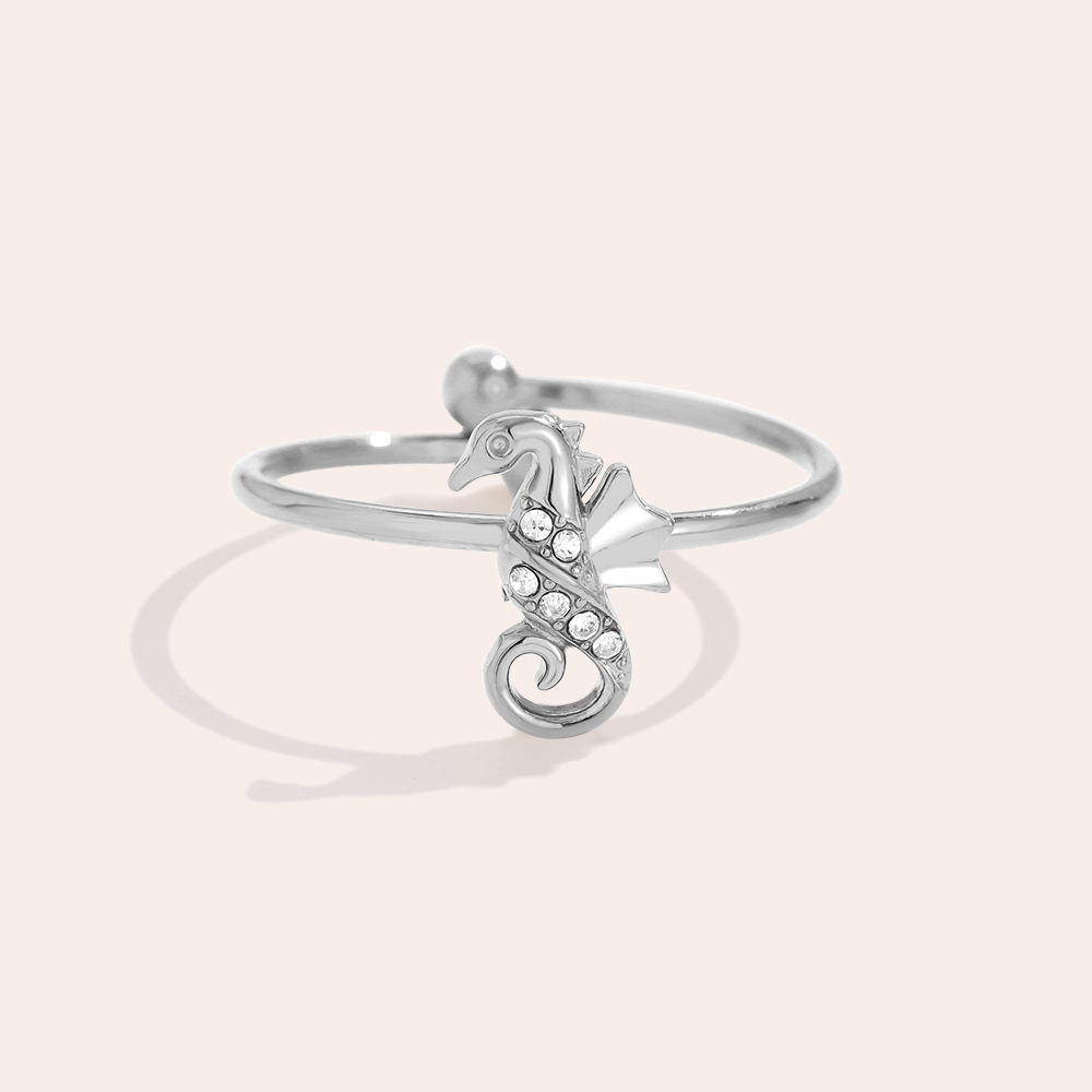 Stainless steel ring Diamond Sea Horse