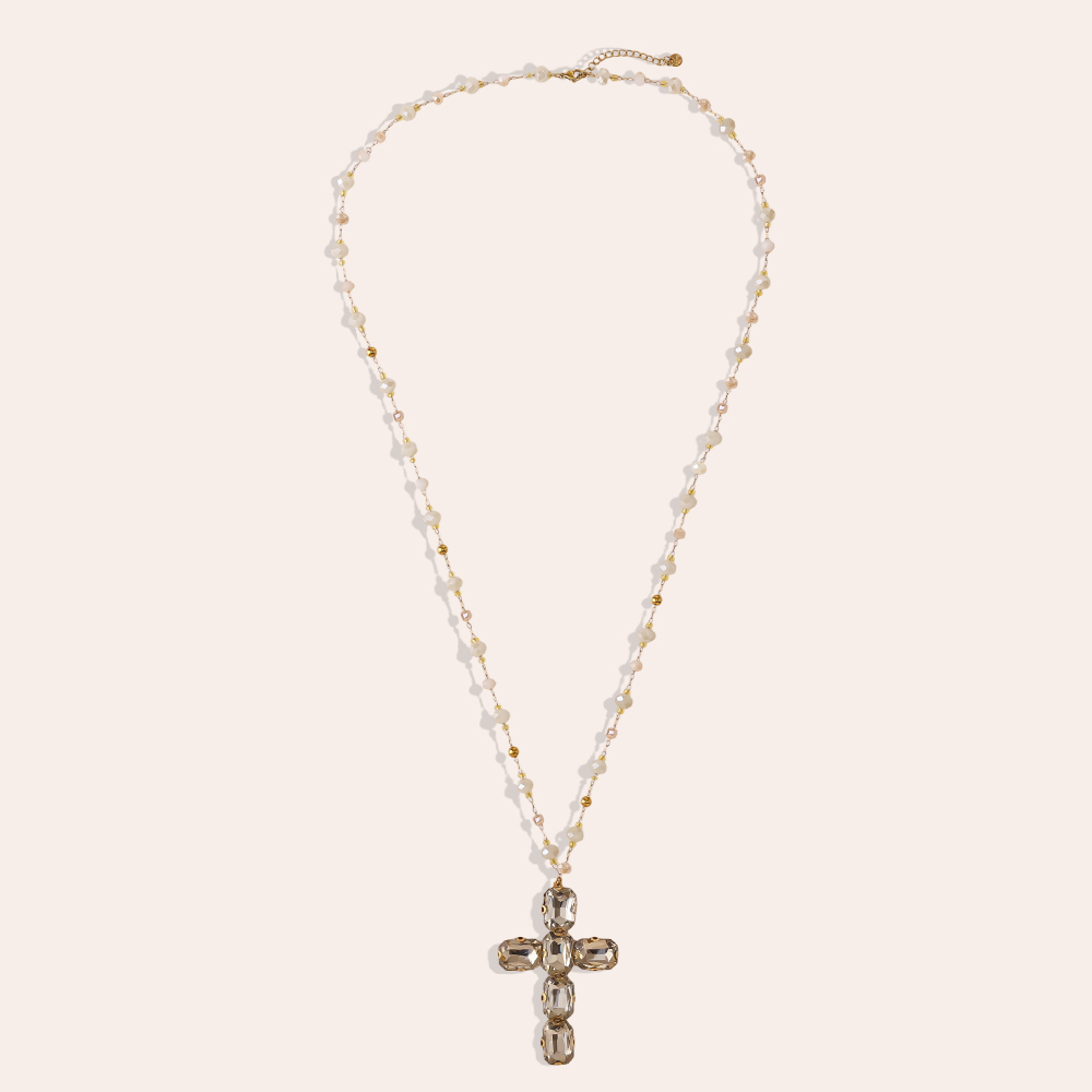 Stainless steel necklace 86cm glass crystal cross 