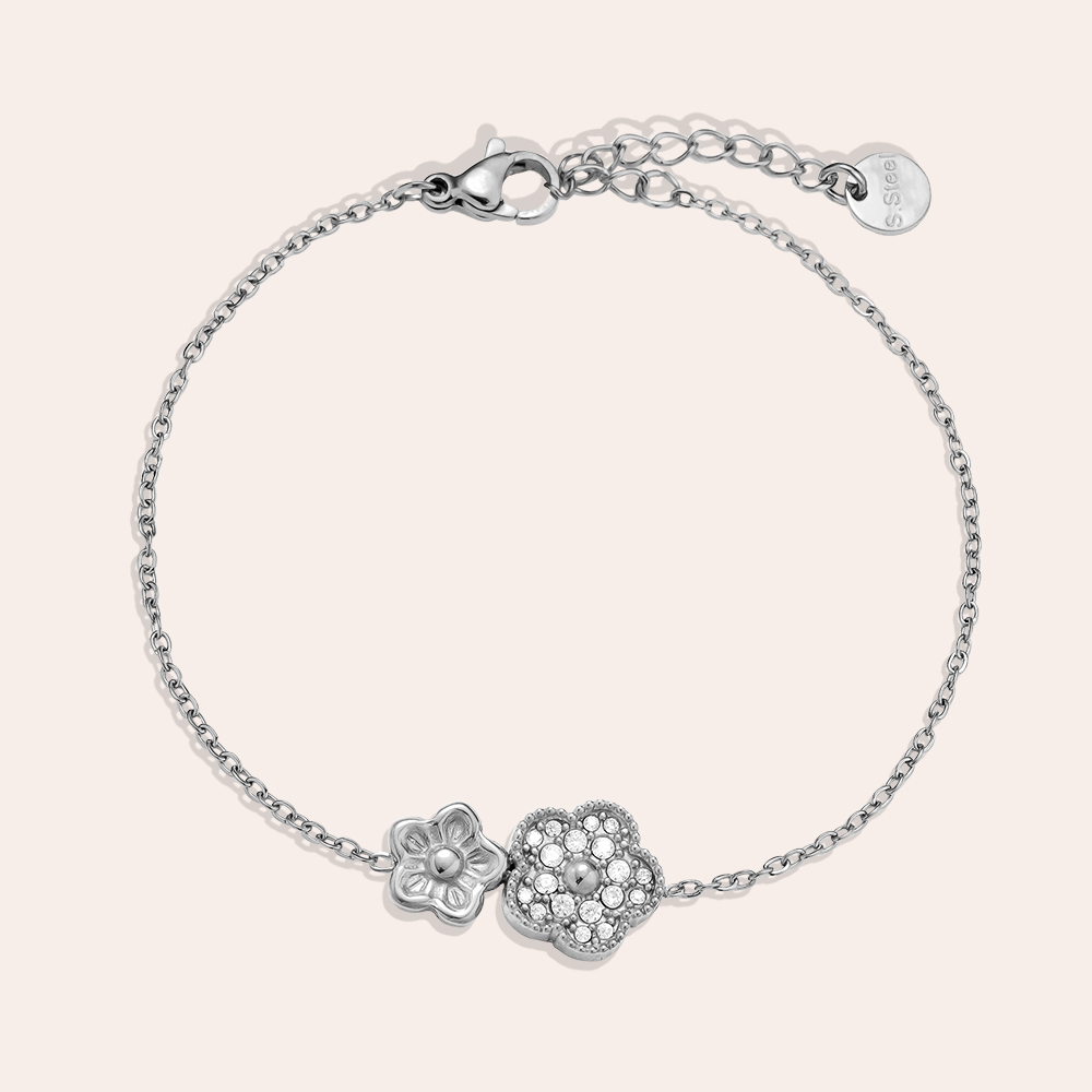 Stainless steel bracelet 17cm Two cute flowers