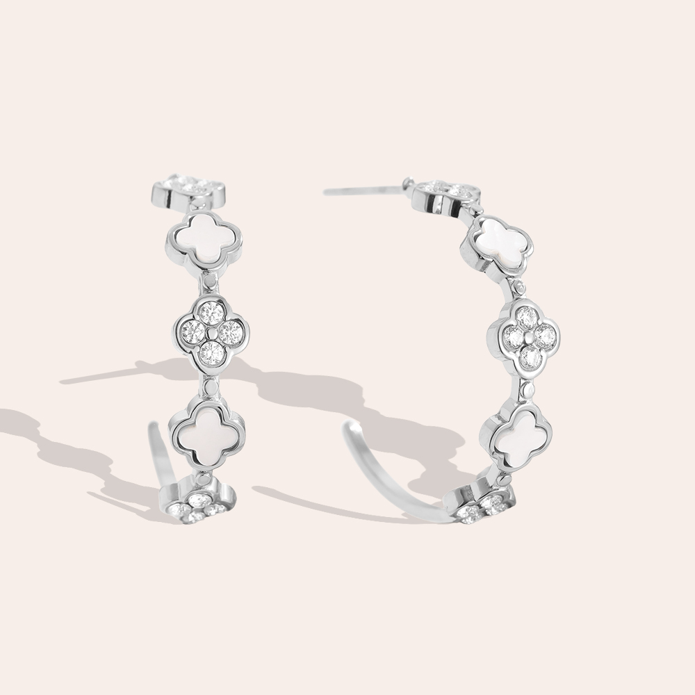Stainless steel earrings 25mm Lucky Flower Half Hoop