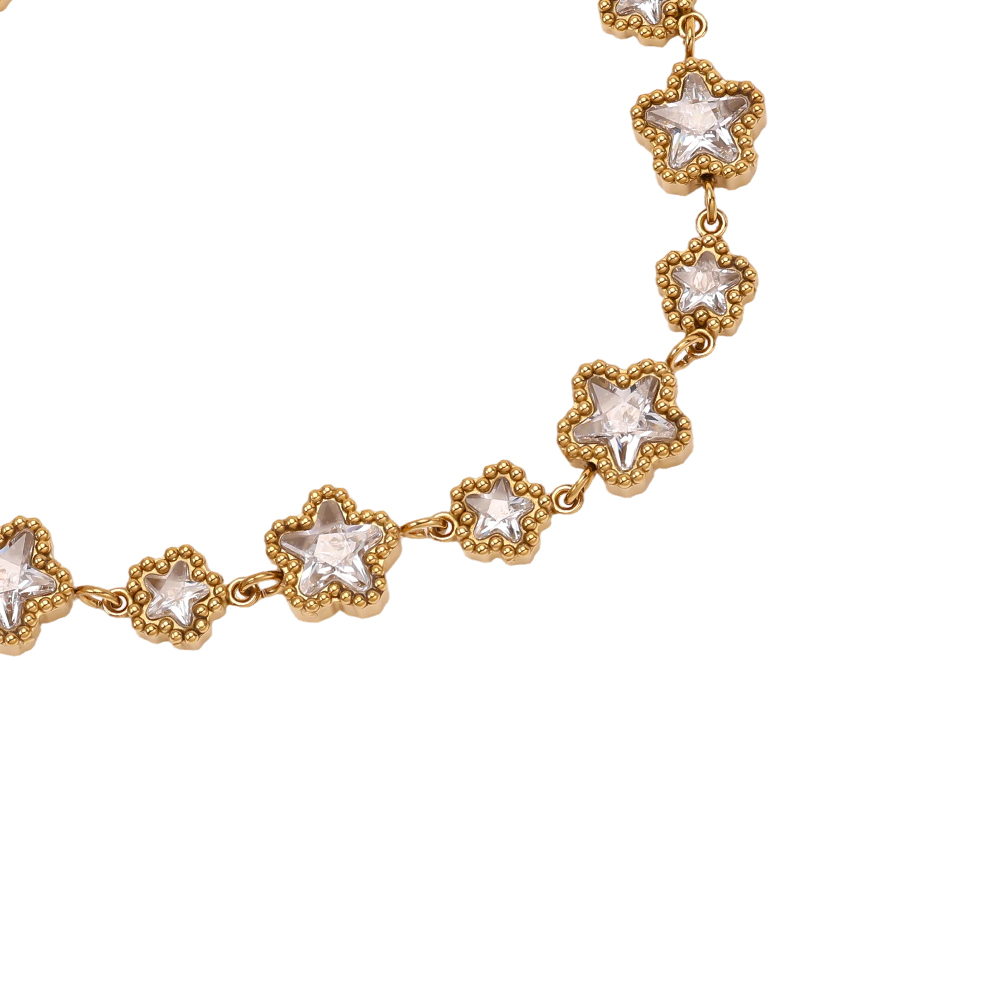 Stainless steel bracelet, 17 cm, with a star-shaped design featuring sparkling cubic zirconia