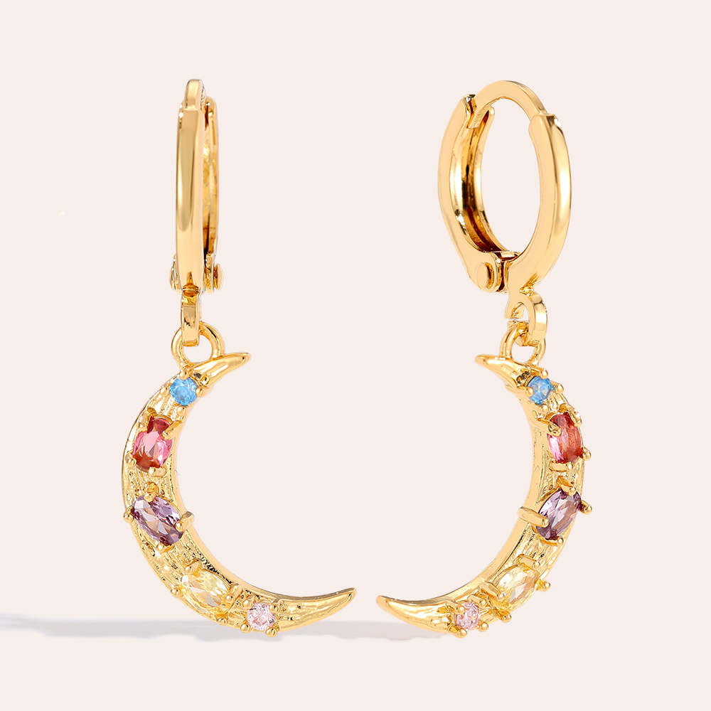 Gold-plated earrings 3cm Diamond Moon