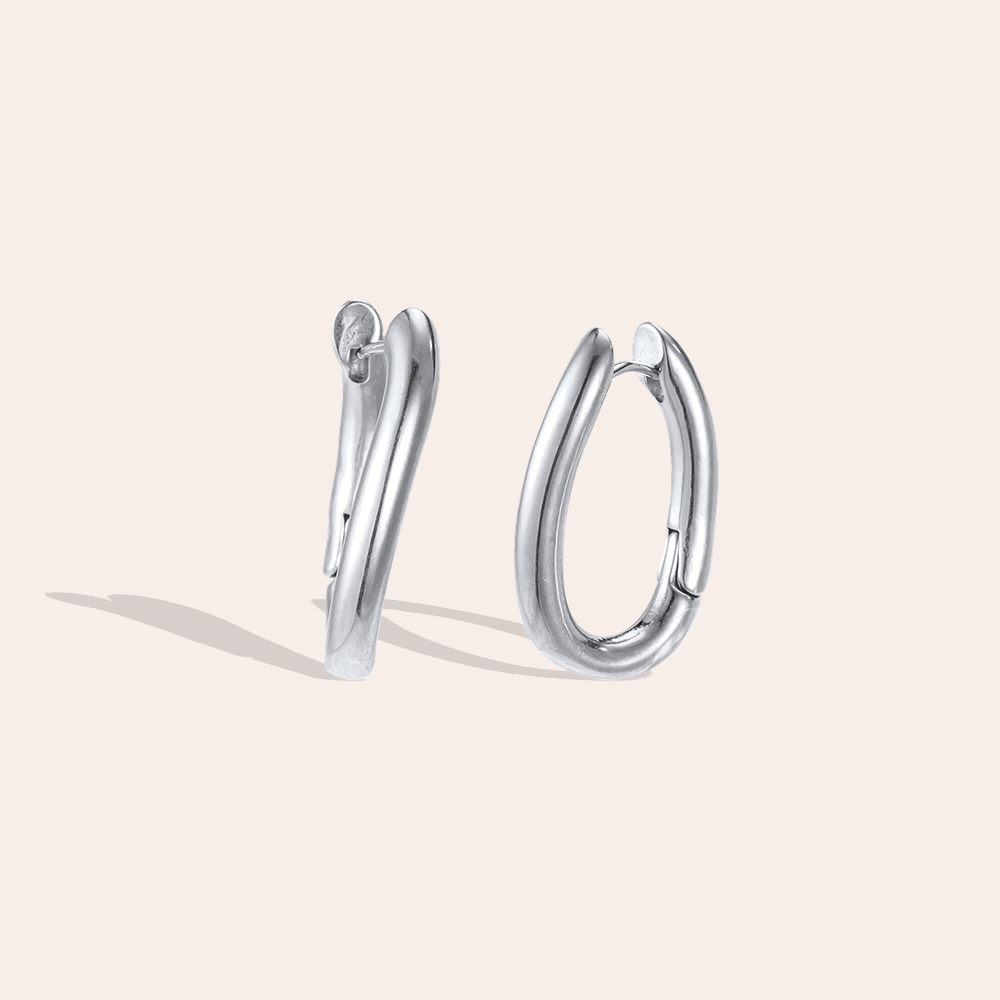 Stainless steel earrings, 23 mm, plain wave hoop earrings
