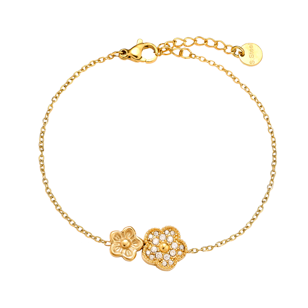 Stainless steel bracelet 17cm Two cute flowers