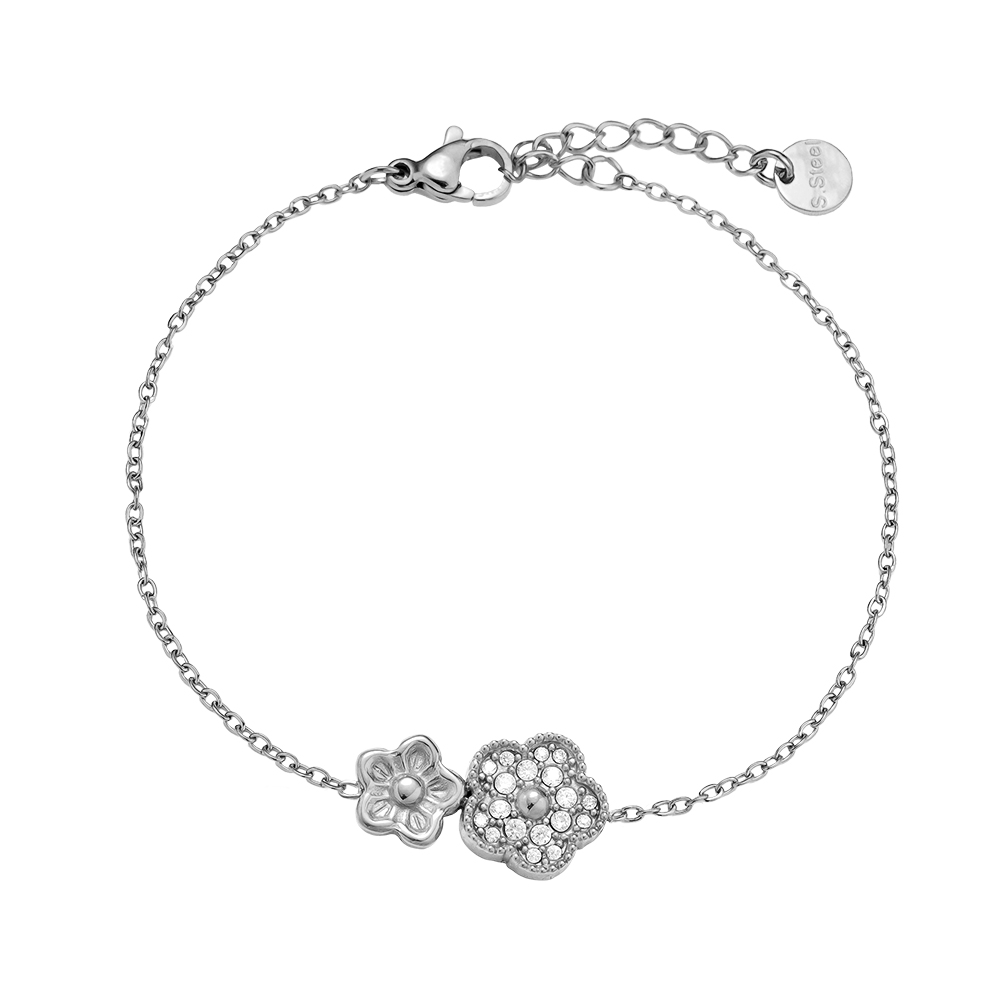 Stainless steel bracelet 17cm Two cute flowers