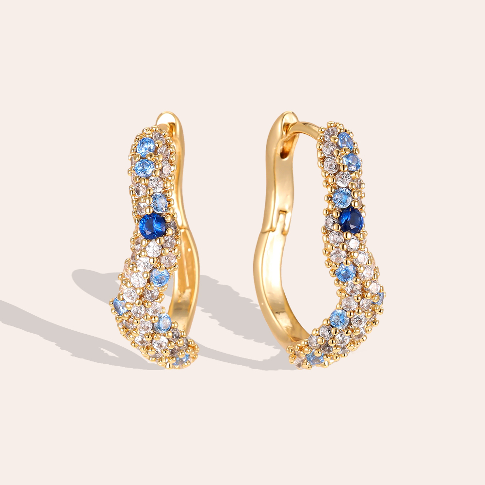 Gold-plated earrings 20mm zirconia soft wave