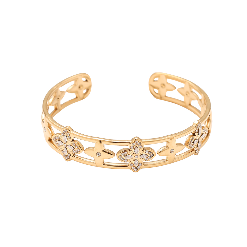 Stainless steel bangle Adjustable Nice Diamond Lucky Flower