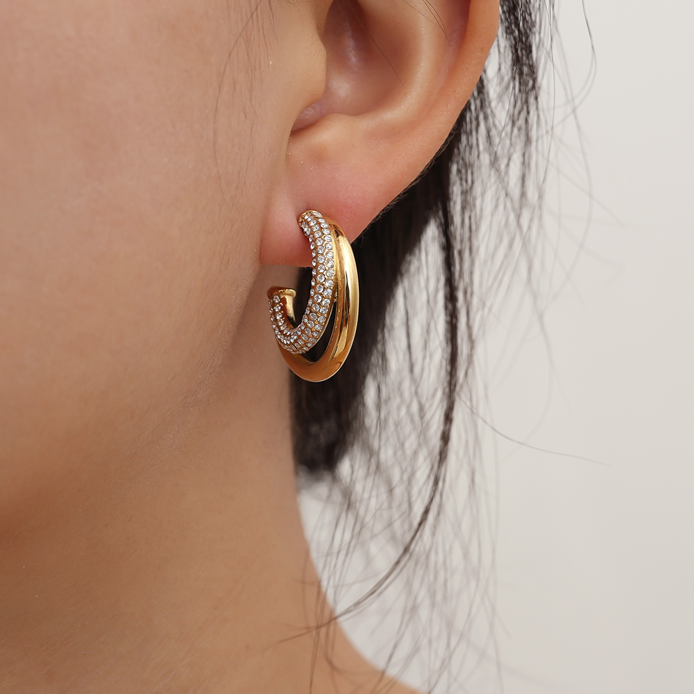 Stainless steel earrings 35mm Fine Diamond Hoop