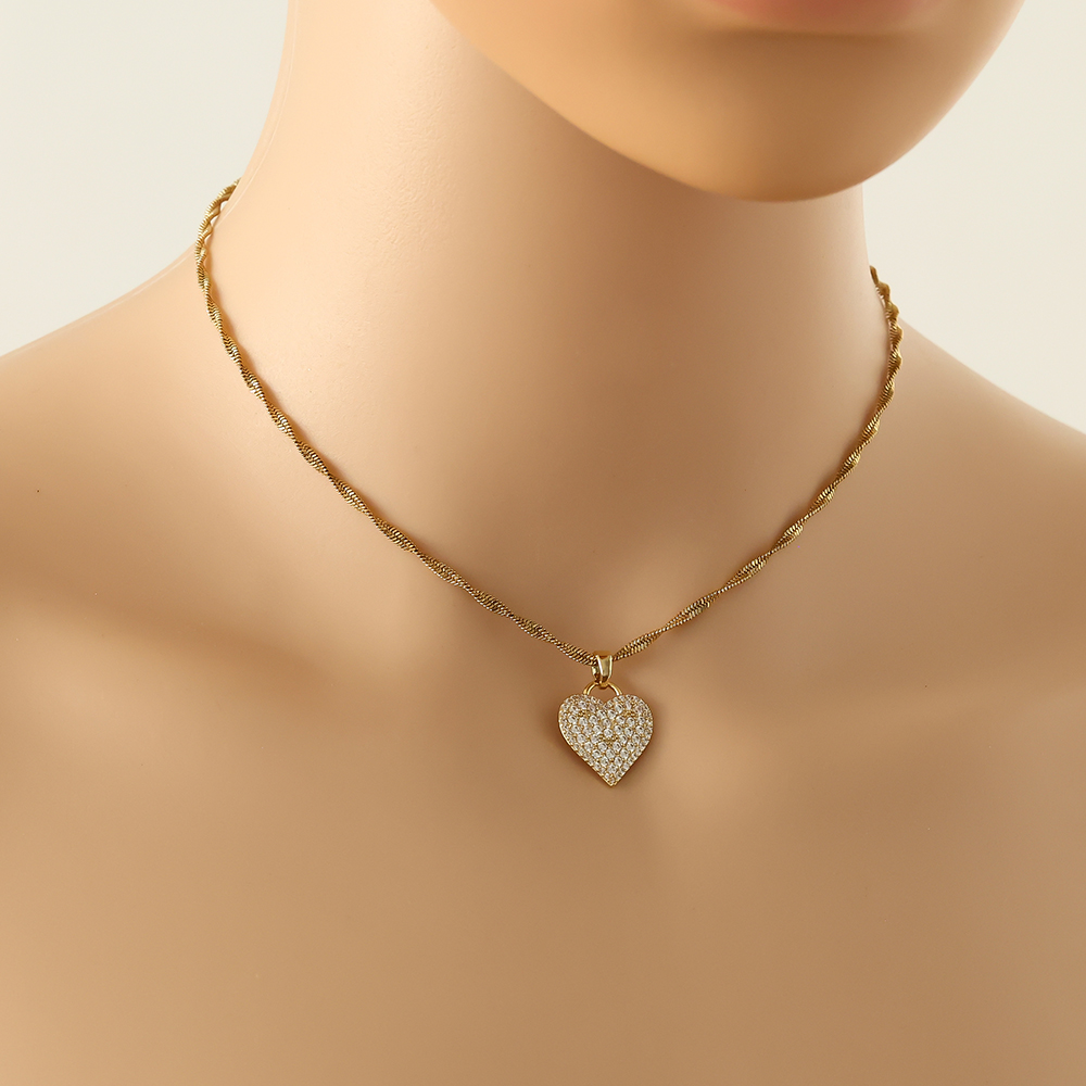 40cm Full Diamonds Heart stainless steel necklace   