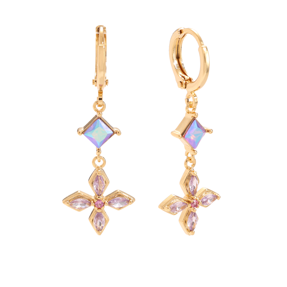 Diamond Shape Flower Gold-plated Earrings