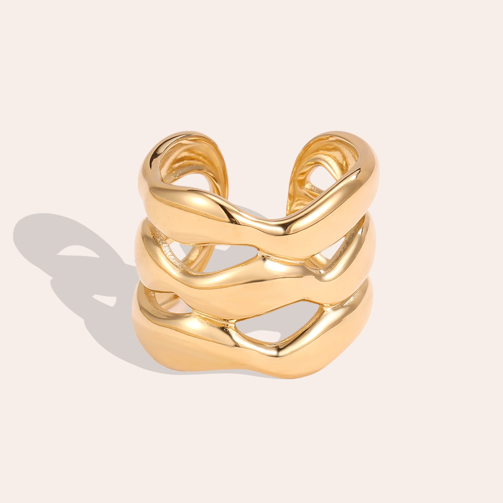 Stainless steel ring, adjustable, wave design, multi-row