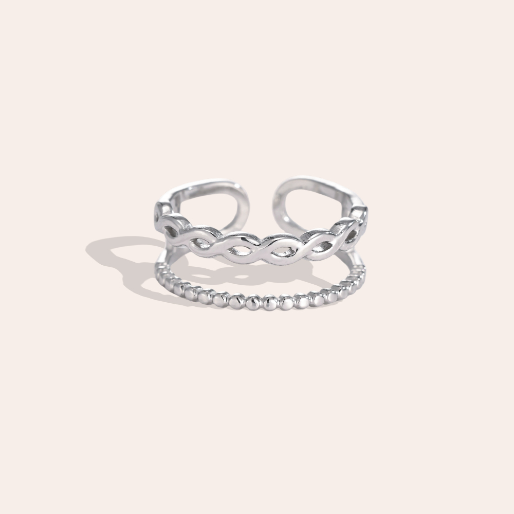 Stainless Steel Ring, Adjustable, Double-Row Design