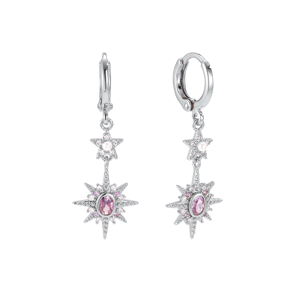 Gold-plated earrings, 36mm, purple zirconia