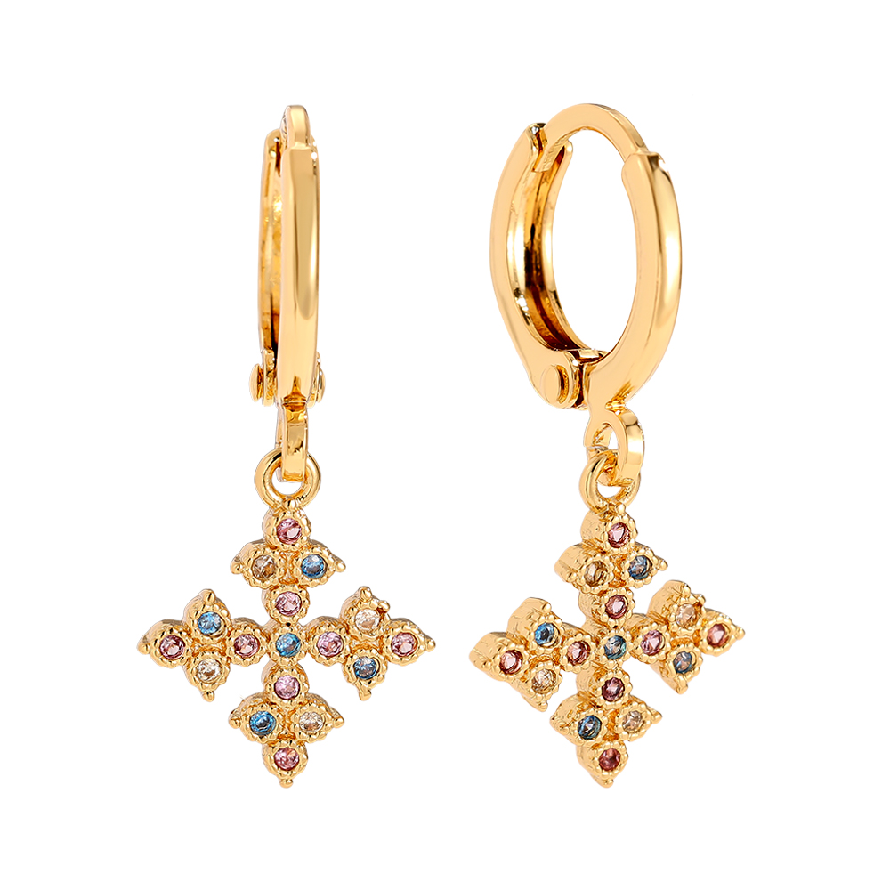 Gold-plated earrings 2.6cm Diamond Cross