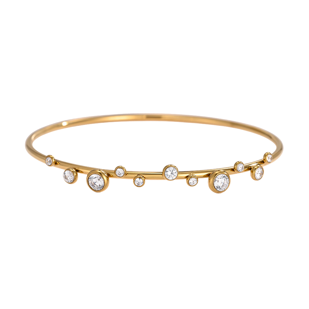Stainless steel bangle, 6.2 cm, round cubic zirconia