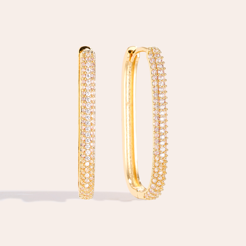 Gold-plated earrings 3cm Oval Diamond