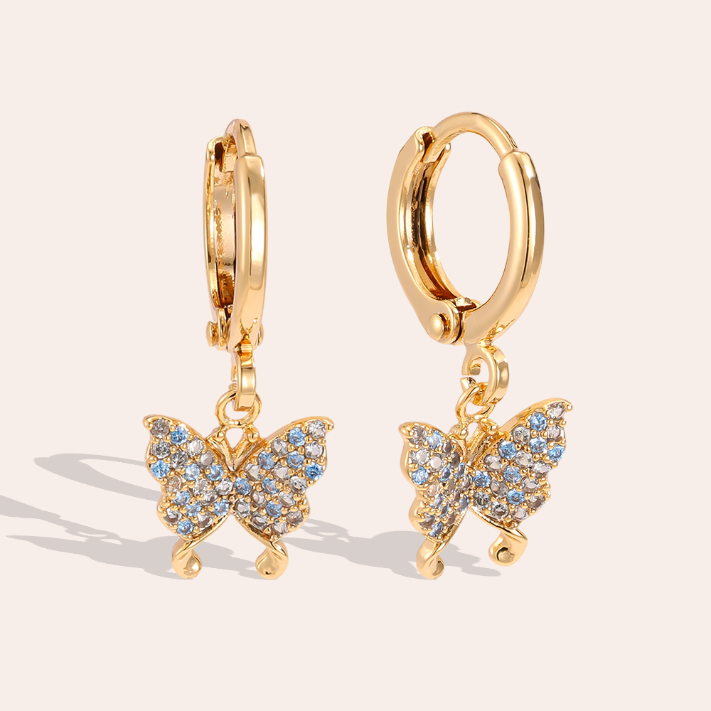 Gold-plated earrings 24mm zirconia butterfly