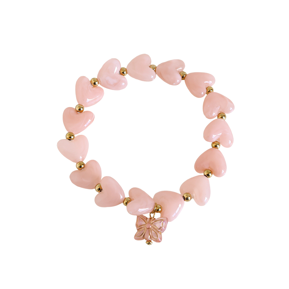 Stainless Steel Bracelet 20cm Elastic Acrylic Heart Chain With Butterfly