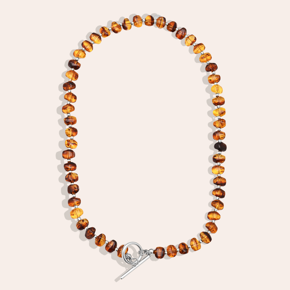 Stainless steel necklace 45cm Acrylic Brown Beads