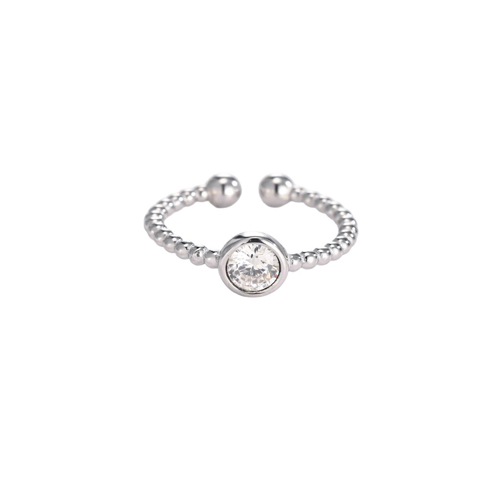 Stainless steel ring, adjustable, round zirconia