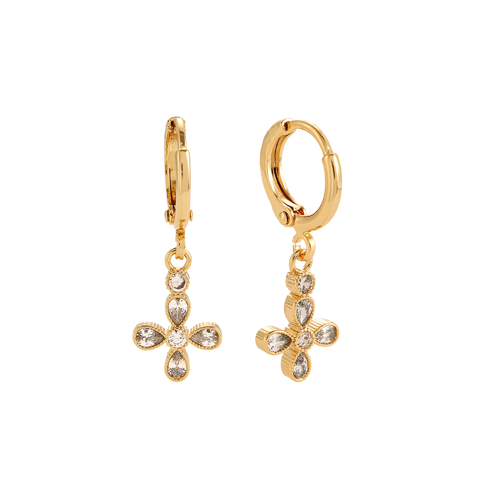 4 Petals Diamond Flower Gold-plated Earrings   