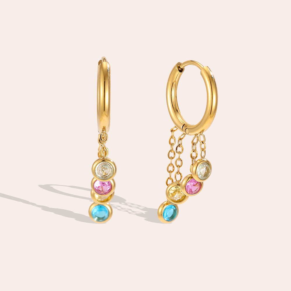 Stainless steel earrings, 32 × 12 mm, 4 round rhinestones