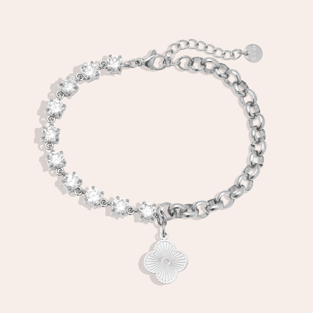 Stainless steel bracelet 16cm Half Diamond Chain With Lucky Flower
