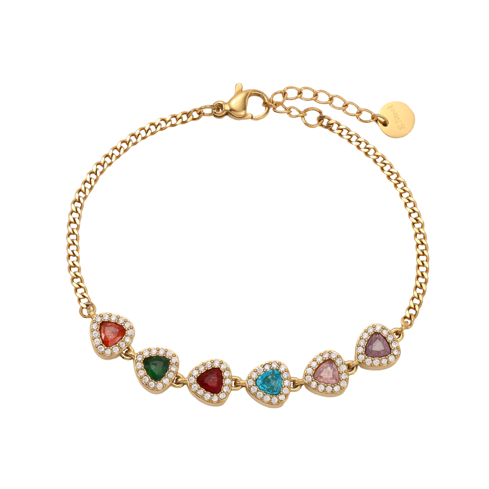 Stainless steel bracelet, 17 cm, with colourful, sparkling cubic zirconia   