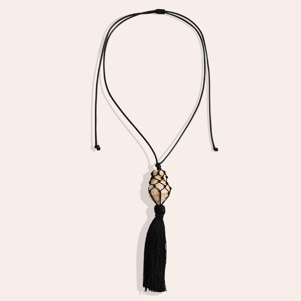90cm shells in net and tassels polyester cord necklace