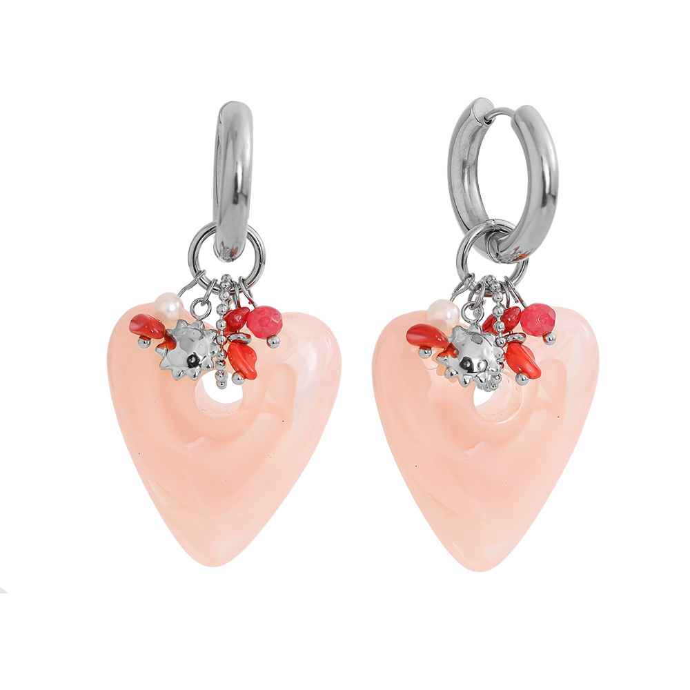 Stainless steel earrings 60*30mm acrylic heart freshwater pearls