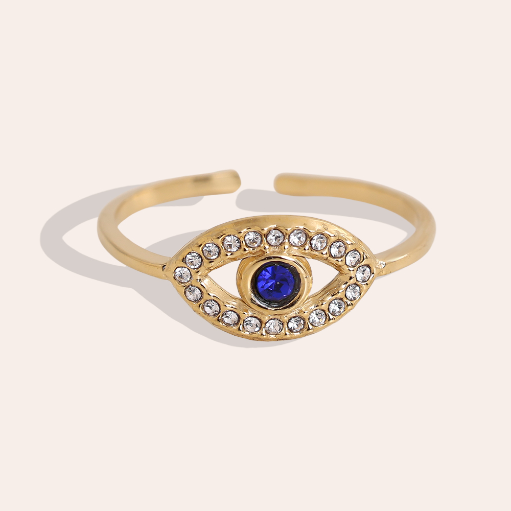 Stainless steel ring Adjustable blue zirconia eyes