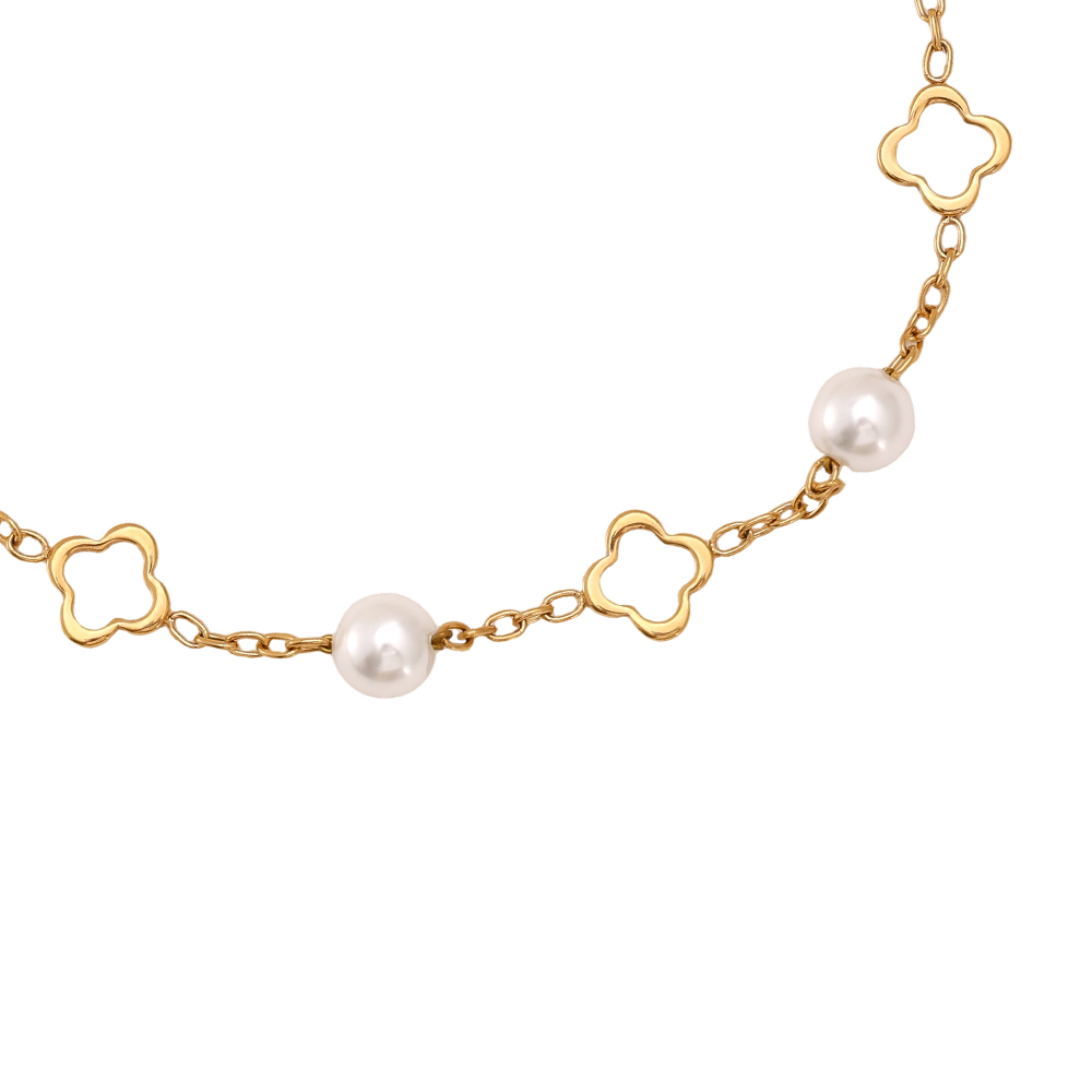 Stainless steel bracelet, 16 cm, with a shamrock and pearls