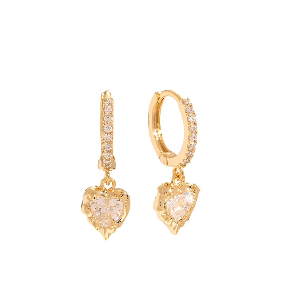 Vintage Diamond Heart Gold-plated Earrings 