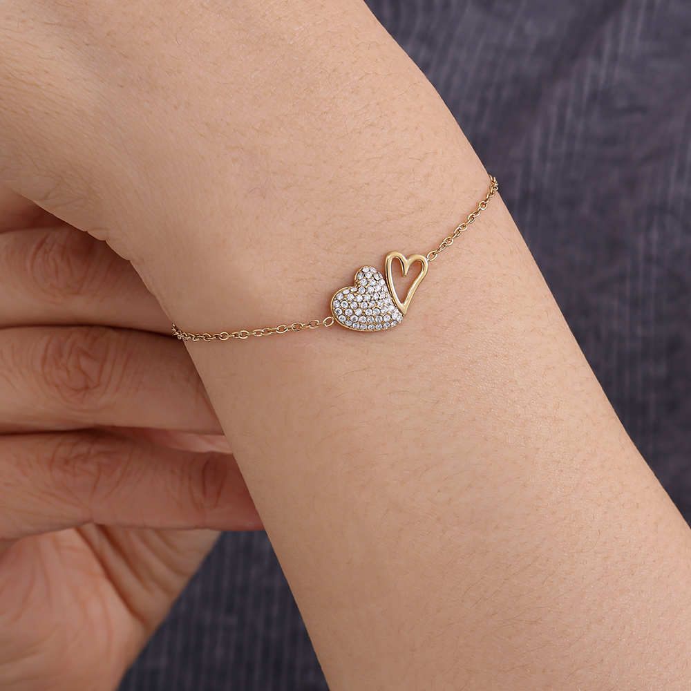 Stainless steel bracelet 17cm Two Cool Hearts