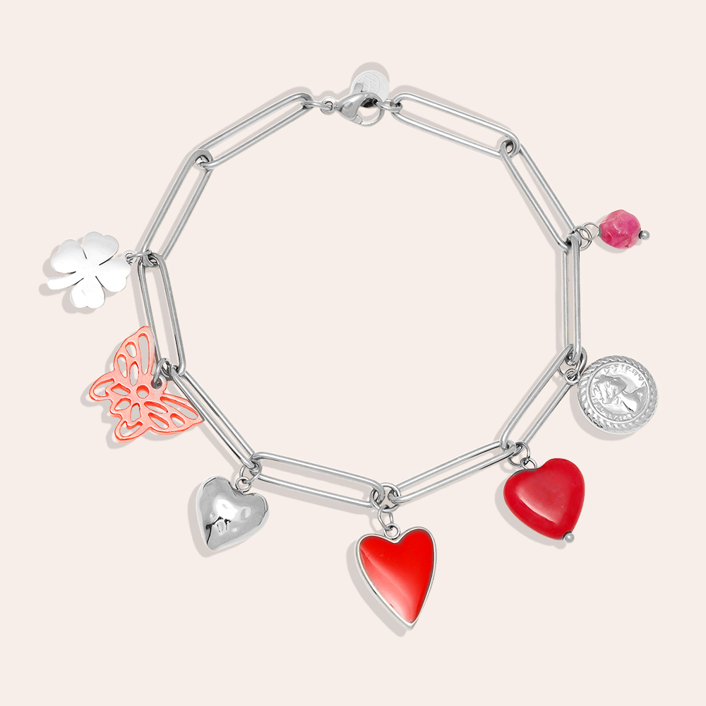 Stainless steel bracelet 21cm Red Charms