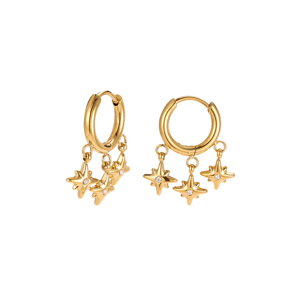 Stainless steel earrings, 21 × 13 mm, three stars