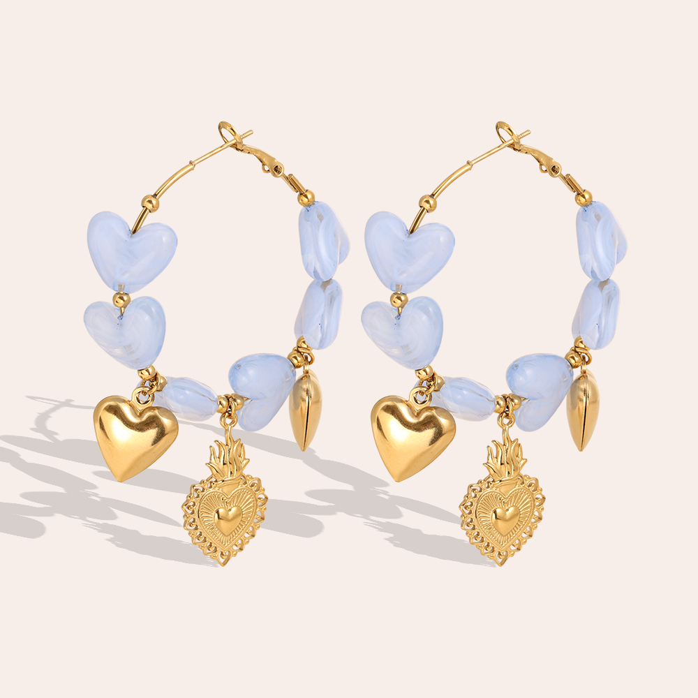 Stainless steel earrings 65mm Acrylic Hearts Hoop
