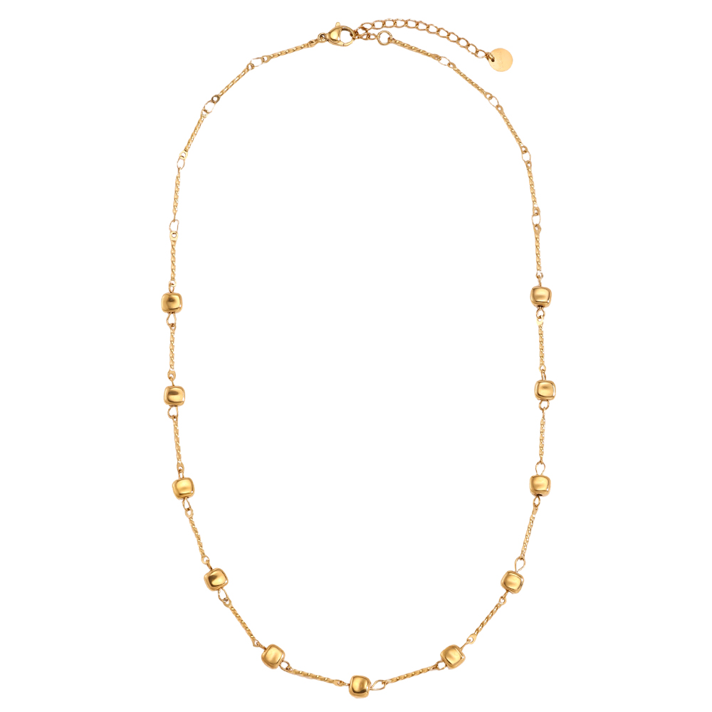 Stainless steel necklace, 42 cm, with small square details