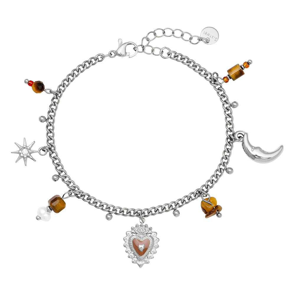 Stainless steel bracelet 17cm Natural Stone And Charms