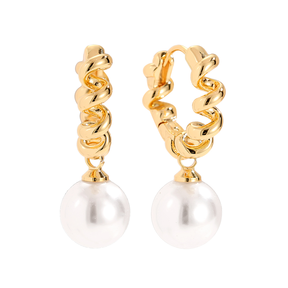Gold-plated earrings 2.9cm Nice Twist Hoop With Pearl