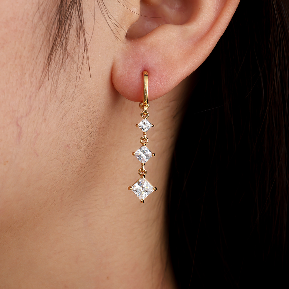 Gold-plated earrings 3.9cm Diamond Cubes