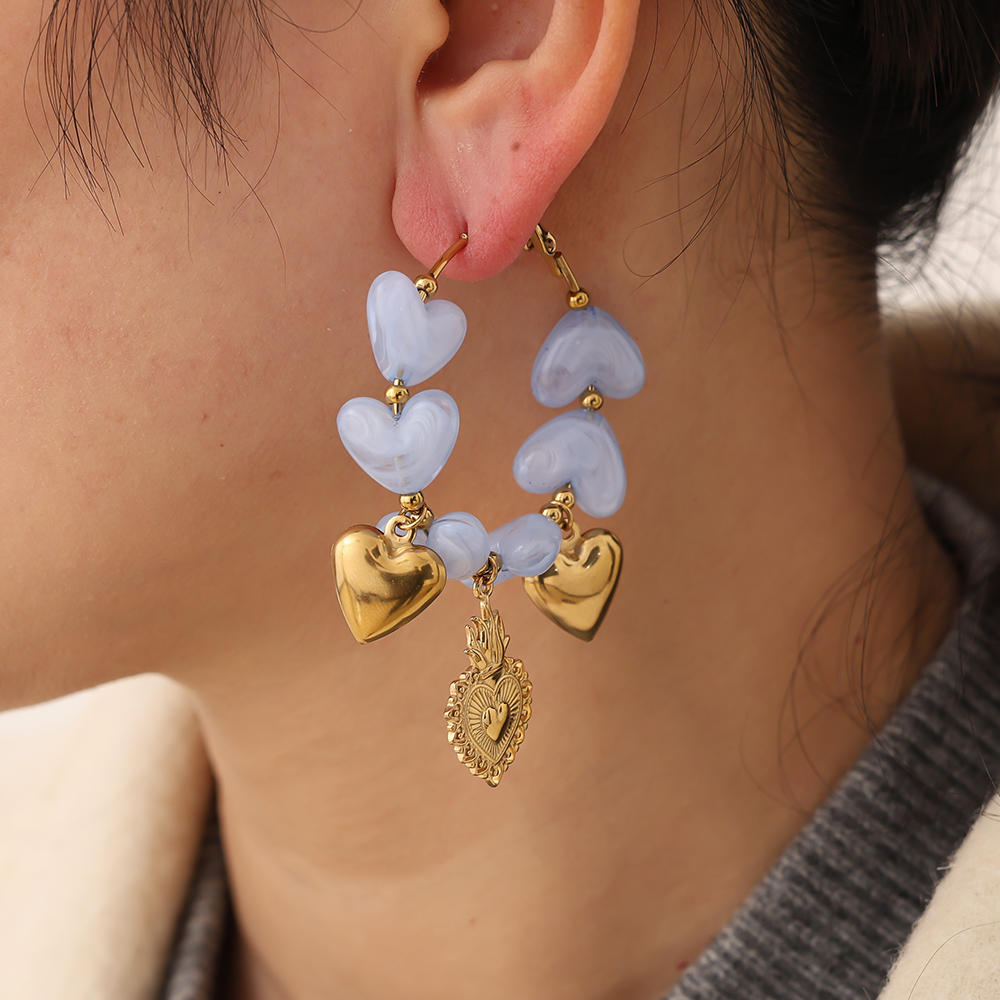 Stainless steel earrings 65mm Acrylic Hearts Hoop