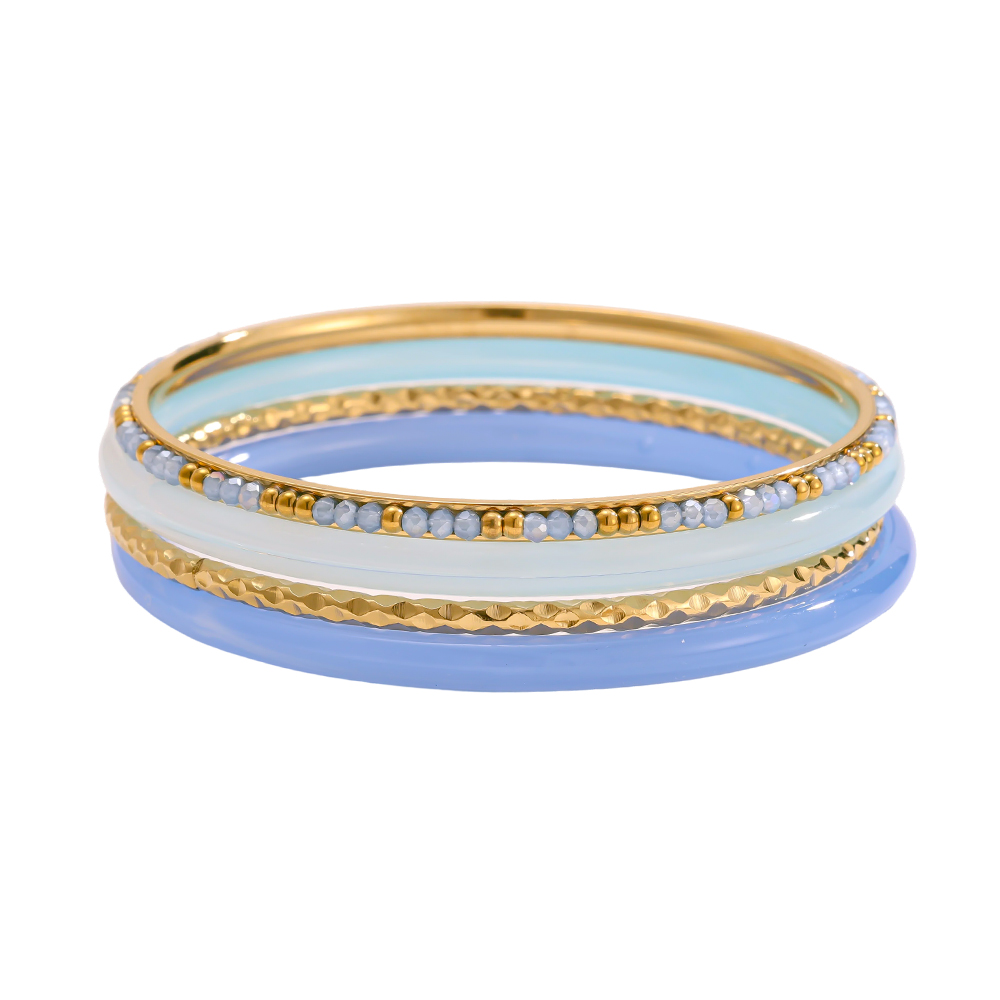 Stainless steel bangle set 6.5cm width 4 pieces acrylic 