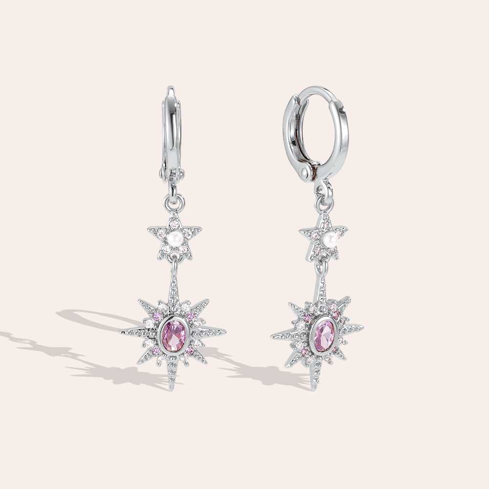 Gold-plated earrings, 36mm, purple zirconia
