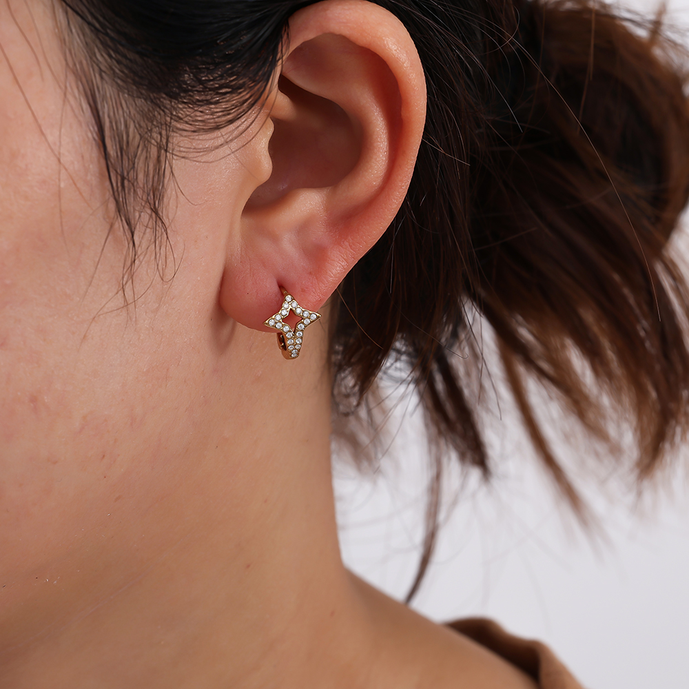 Stainless steel earrings 14mm Diamond Star Hoop