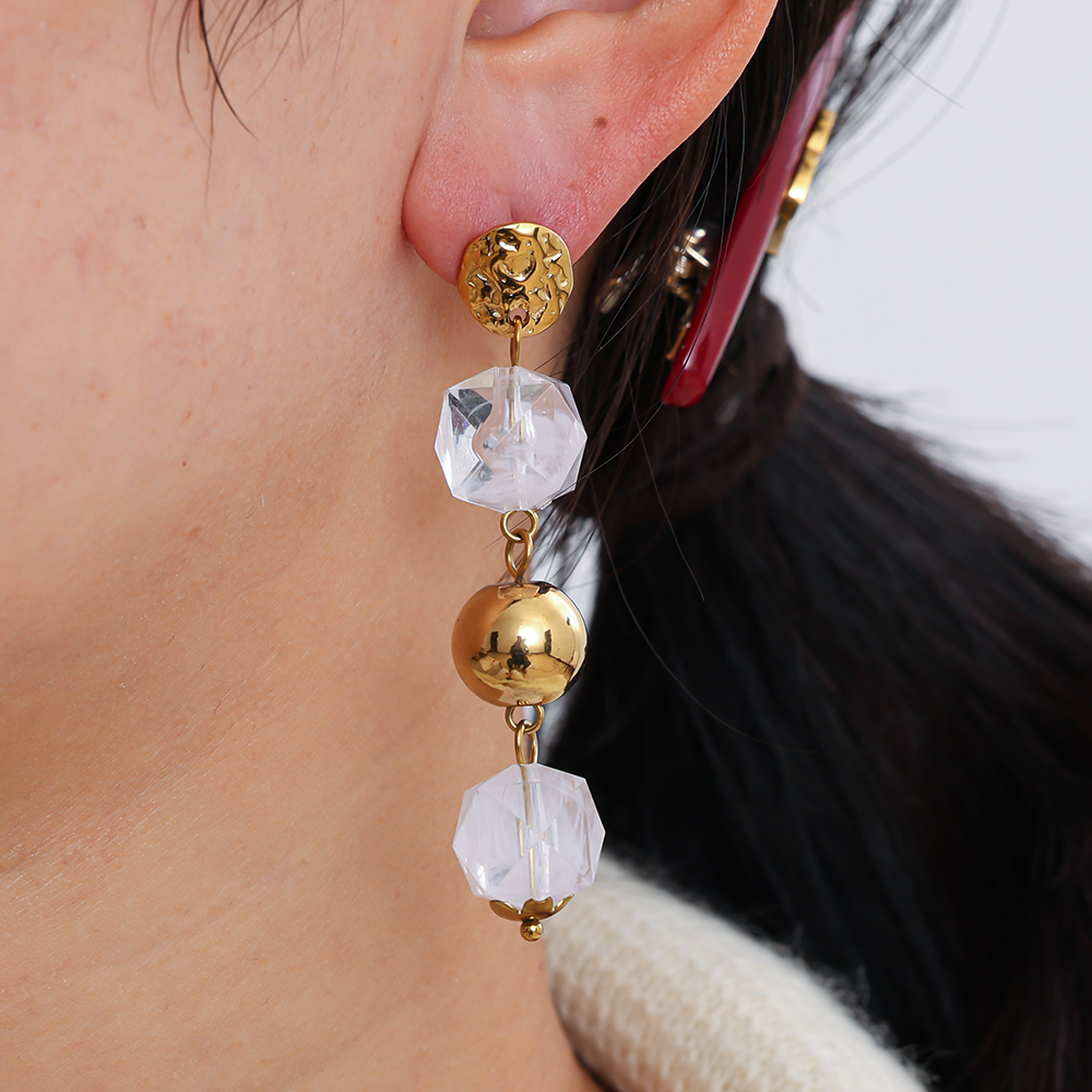 Stainless steel earrings 6cm Acrylic and gold beads