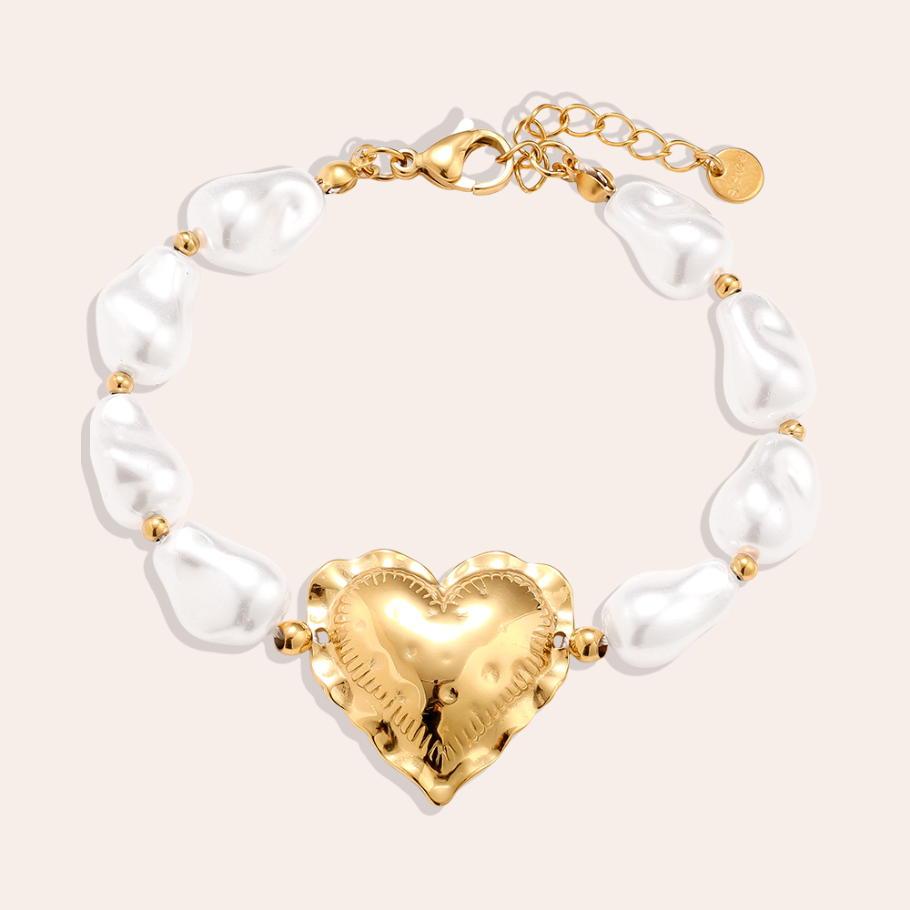 Stainless steel bracelet 18cm Great Heart In Pearl Chain